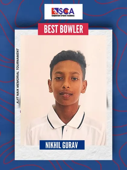 Nikhil Gurav was named the Best Bowler in the Ajit Naik Memorial U-14 tournament, showcasing his talent and control with the ball.