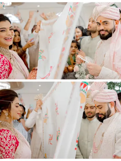 The Antarpat, a cloth that separates the bride and groom, is lowered in this Maharashtrian wedding ritual. We capture the sweet anticipation and shy smiles of this beautiful tradition.