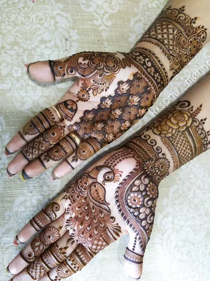 This gallery showcases a variety of my traditional designs. You'll find classic elements like peacocks, elephants, lotuses, and intricate jaali (net) patterns, all expertly crafted to create timeless beauty.