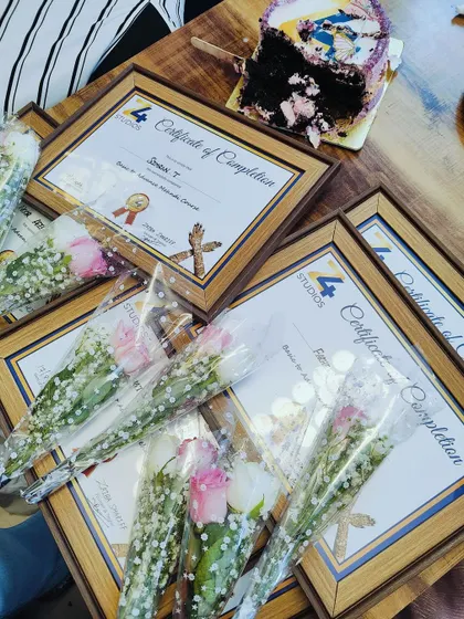 The beautiful certificates and flowers ready for my first batch of graduates. A small token to celebrate their big achievement.