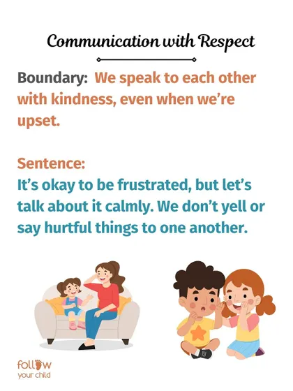 Communication with Respect: "It’s okay to be frustrated, but let’s talk about it calmly. We don’t yell or say hurtful things to one another."