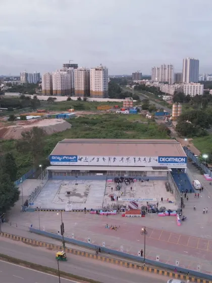 The Decathlon Sarjapur store from above, where we hosted the Cyclothon and Zumba event. We can handle large outdoor venues and big crowds with ease.