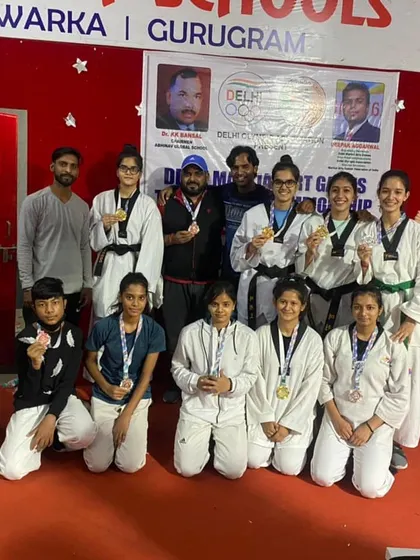 My students, the Shaolin stars, after a successful performance at the Delhi Martial Art Games, showcasing their medals and team spirit.