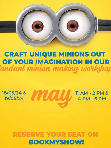 Our fun poster for the 'Fondant Minion Making Workshop', using the iconic minion goggles to grab attention for this playful, creative class.
