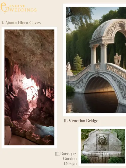 A duplicate of image 141, showing the mood board that guided the design of the 'Lost City' entrance and ceremonial bridge.