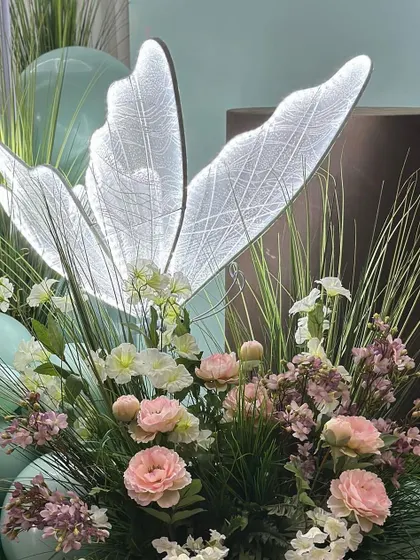 A close-up of the delicate, glowing butterfly prop, showing the intricate details that make my decor stand out.