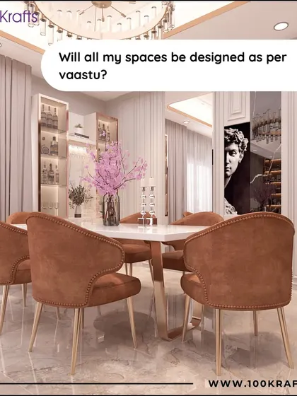 A frequently asked question is about Vastu compliance. This image of a sophisticated dining room highlights our ability to create beautiful, functional spaces while respecting traditional principles for positive energy.