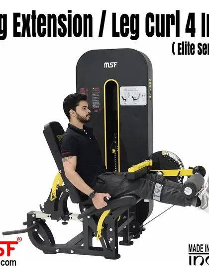 A user at the peak contraction of the leg extension.