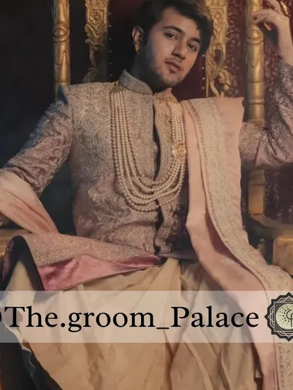 The complete royal look. This image showcases the full splendor of a custom sherwani from my legacy collection, complete with traditional jewelry and a confident posture.
