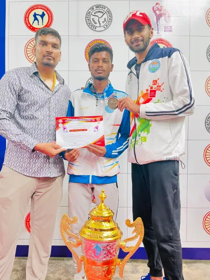 Another one of our fighters with his medal and certificate from the State Kickboxing Championship. We train athletes across all age groups, from cadets to seniors.