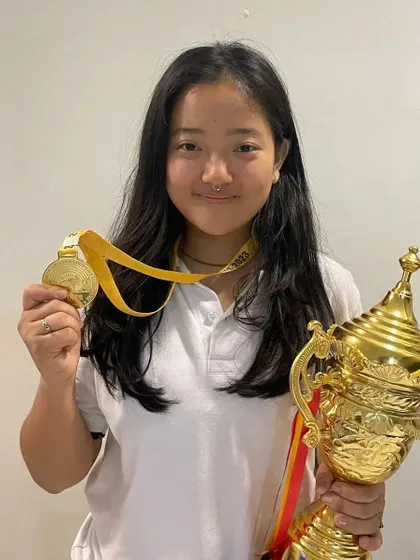 We celebrate Khiwama's Gold medal win at the ICSE regional states in Rajasthan. Training at our academy, she scored an impressive 390/400 in the 10M Air Rifle women U19 event.