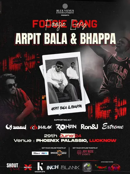 I also book popular content creators and artists from the digital space like Arpit Bala & Bhappa. This poster for their 'Foosie Gang' event in Lucknow shows the diverse range of talent I can bring to your stage.