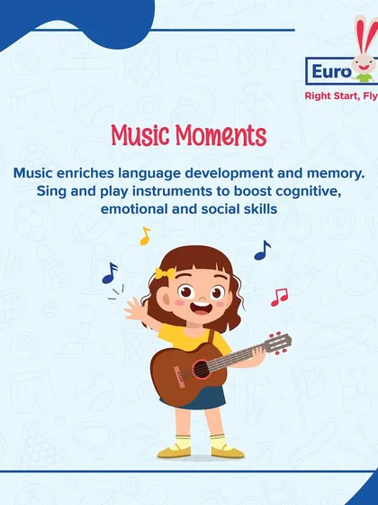 Music Moments: Singing and playing instruments enriches language development and memory, boosting cognitive and social-emotional skills.