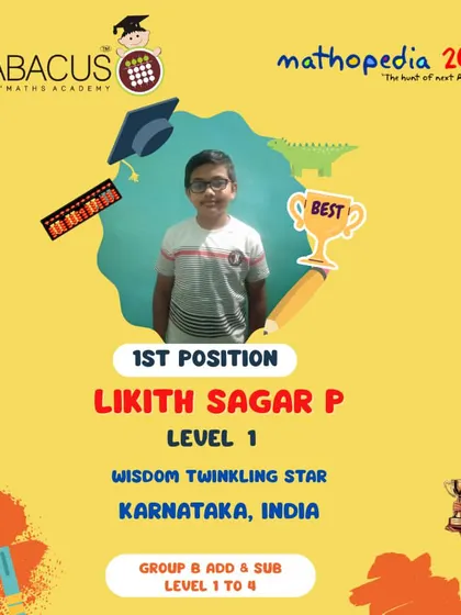Likith Sagar P from Karnataka, achieving 1st Position in his level.