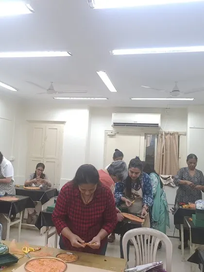 A wider view of our bustling Diwali workshop. It is always inspiring to see a room full of enthusiastic learners, all working together to master new floral skills and create something beautiful for the festival of lights.