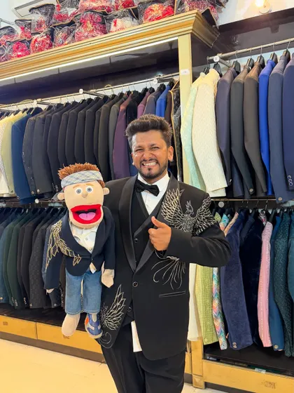 Dressed to impress in a designer suit from our fashion partner, Shriram Ethnics in Pune. Even Bunny got a matching blazer for the occasion.