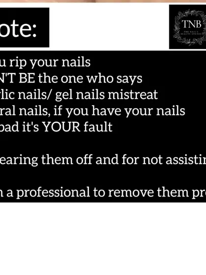 An important note for clients: please do not rip off your extensions. Always have them removed professionally to keep your natural nails healthy.