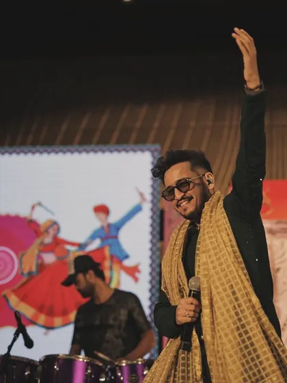 Another look at the grand stage in Surat. Performing with a full band and a large LED screen backdrop allows me to create a visually stunning and immersive experience for the audience.