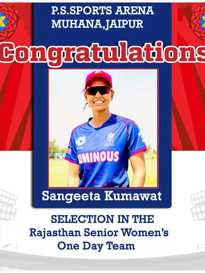 This is what we work for. Huge congratulations to our player, Sangeeta Kumawat, for her selection in the Rajasthan Senior Women's One Day Team. Her hard work is an inspiration to everyone at the academy.
