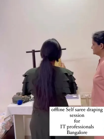 An IT professional learning to drape a saree in my Bangalore studio. My offline sessions are all about personal attention and hands-on practice.