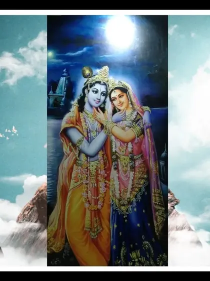 A custom wallpaper featuring Radha and Krishna. I can create designs based on any spiritual figure or scene that is meaningful to you, turning your wall into a sacred space.