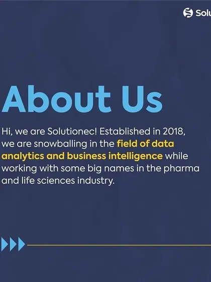 This graphic introduces our company's foundation, established in 2018. We specialize in data analytics and business intelligence, partnering with leading names in the pharma and life sciences industry to solve complex challenges.