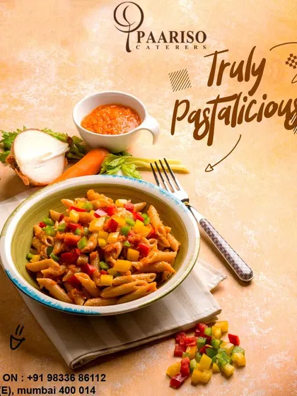 Truly pastalicious. We offer classic Italian options like this Penne pasta tossed in a zesty tomato sauce with colorful bell peppers.