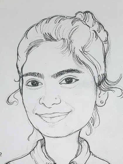 The final ink drawing before the color is added, showcasing the detailed line work.