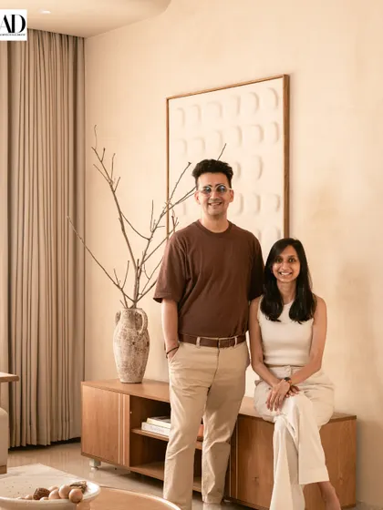 A portrait of us, the founders of Aantrik, taken for the Architectural Digest feature within the Wabi-Sabi villa we designed.