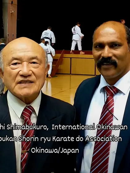 With Hanshi Shimabukuro of the International Okinawan Seibukan Shorin-ryu Karate-do Association in Japan. Learning from these great masters is essential to maintaining the authenticity of our school.