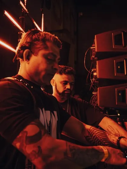 A close-up of me and Stoked during our GIGx 440Hz set. The intensity and focus are palpable as we mix.