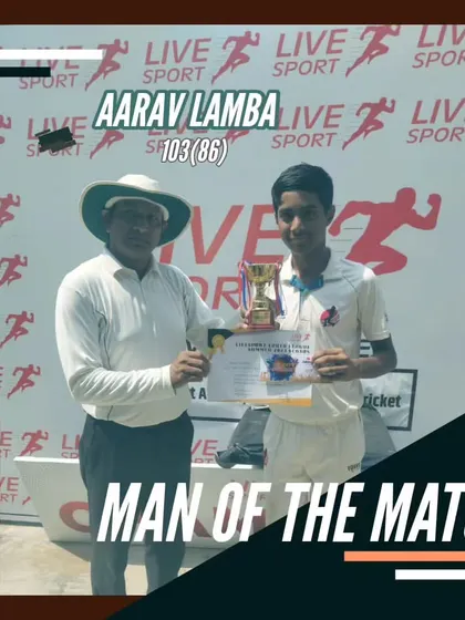 Aarav Lamba, Man of the Match at the Livesport Youth League 2023 for his fantastic century. A match-winning performance under pressure.