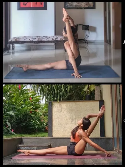 Here you can see the change in my hamstring and hip flexibility over just a few months. This shows how attending to your body with love, care, and consistency brings about beautiful results.