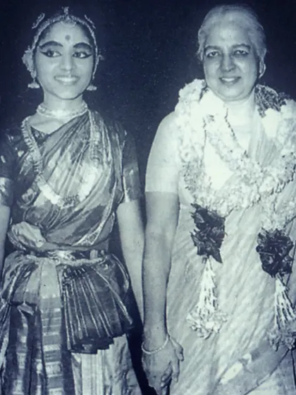 This is a cherished memory from my Arangetram in 1970 with my beloved guru, Smt. Rukmini Devi Arundale. Her blessings and teachings at Kalakshetra are the foundation upon which my entire life in dance has been built.