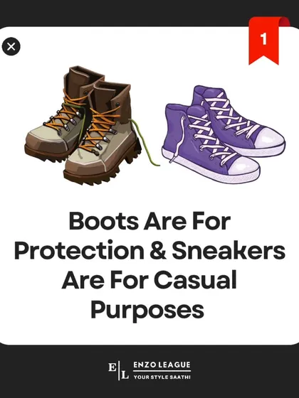 The primary difference is purpose. Boots are designed for protection and support in rugged conditions, while sneakers are made for casual comfort and athletic activities.