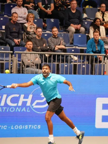 A powerful forehand in action during the Vienna tournament.