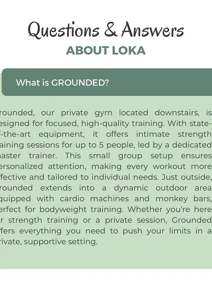 What is GROUNDED? It's our private gym downstairs, designed for focused, high-quality strength training in an intimate group of up to 5 people.