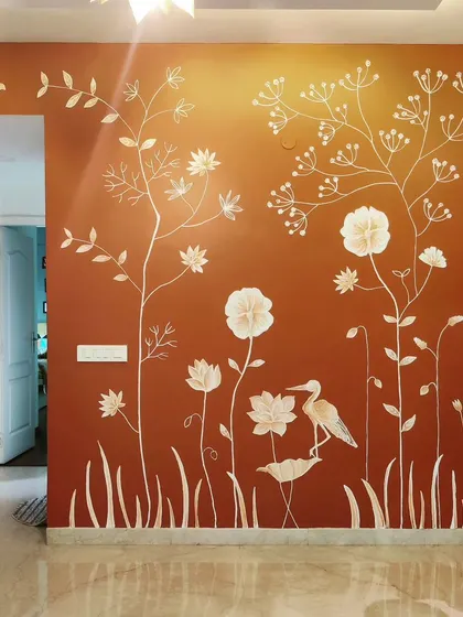 Another full view of the Bangalore texture mural, showing how it integrates with the home's entryway and decor.