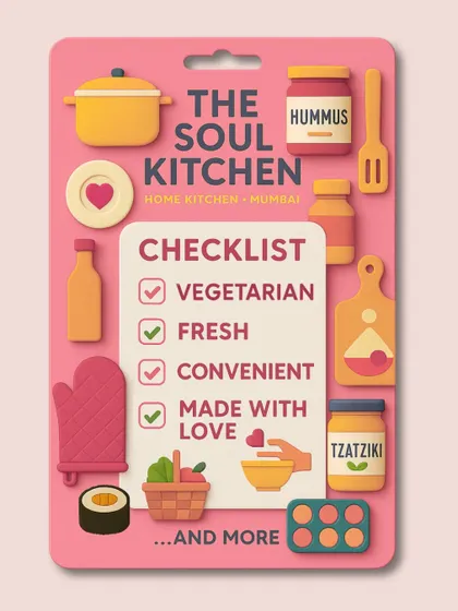 Our checklist says it all: Vegetarian, Fresh, Convenient, and Made with Love. This graphic is a fun summary of everything we stand for.