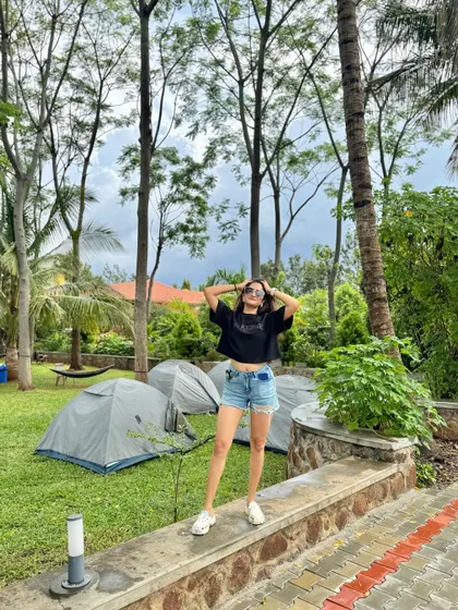 A guest enjoying the camping area at our Mountain Bear resort. Our tent setups are located in scenic spots, close to all the action.