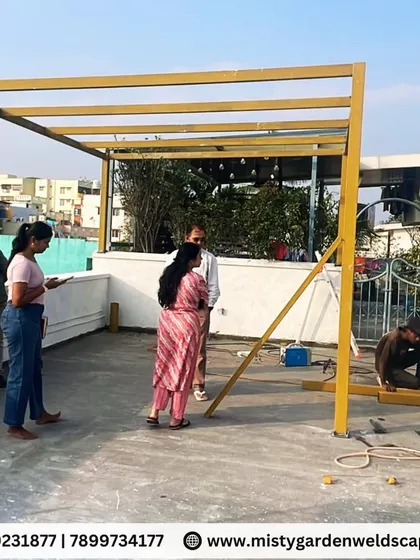 Our team on-site at Sarjapur, beginning the metal fabrication for a 10mm toughened glass pergola that will serve as a work-from-home office.