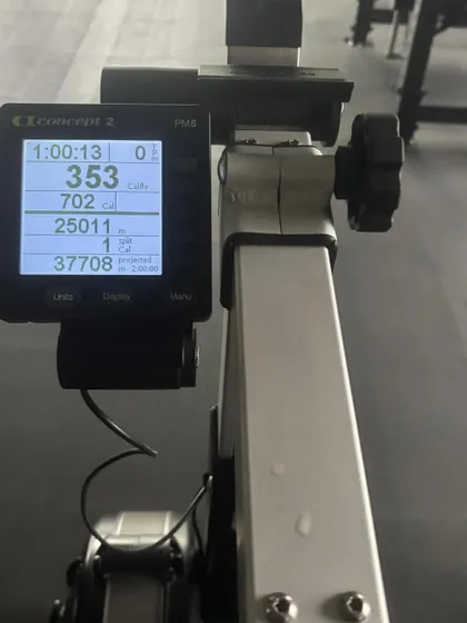 The results of another long endurance session on the rower. Over 25,000 meters in just over an hour.