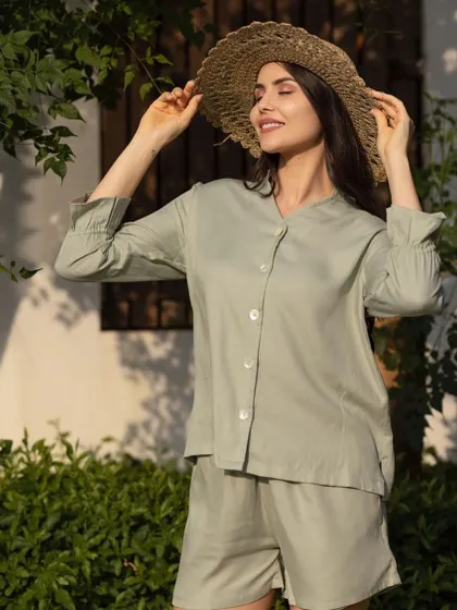 Another look for Massio, this time for their outdoor collection. The makeup is natural and sun-kissed, fitting the relaxed, summery vibe of the clothing.