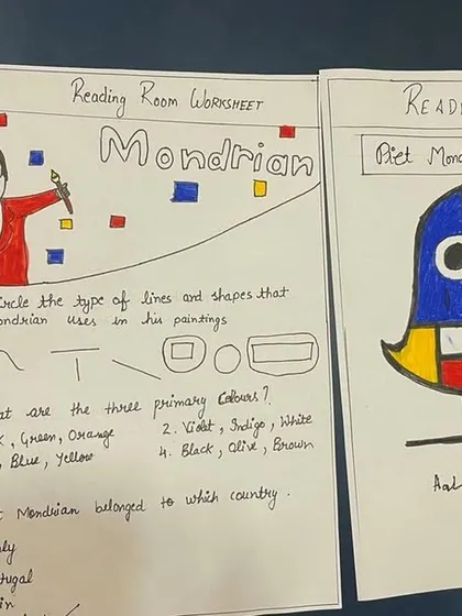 We even explore art history! Here are worksheets from our session on Piet Mondrian, where we learned about abstract art and primary colors.