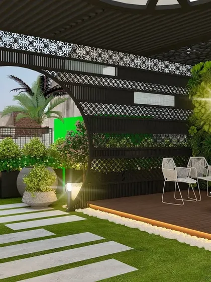 Another view of the Bhiwani terrace, showing a play area and a seating deck with a "Family" light sign on a green wall.