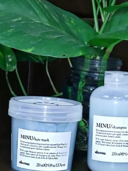 The Davines MINU shampoo and hair mask duo is perfect for post-color care, ensuring your investment stays bright and beautiful.
