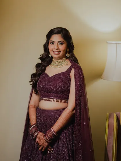 A final full length shot. The entire look is perfectly coordinated and stunning.
