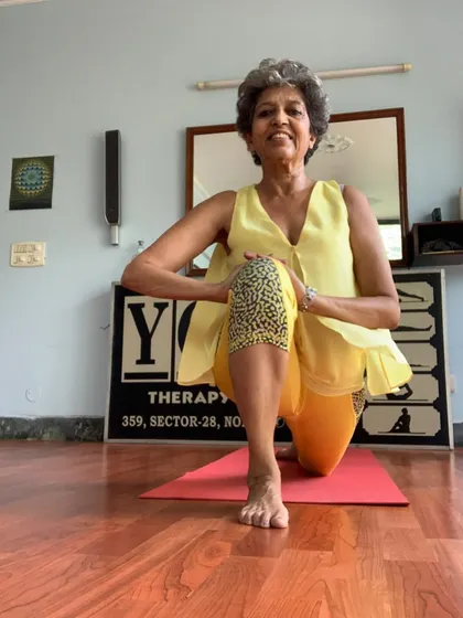 My love for yoga shines through in every pose, including this gentle lunge. It's a practice of listening to what your body needs each day.