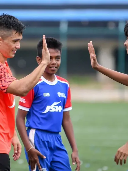A high-five from the captain. Sunil Chhetri encourages the next generation of players at the BFC Open House.