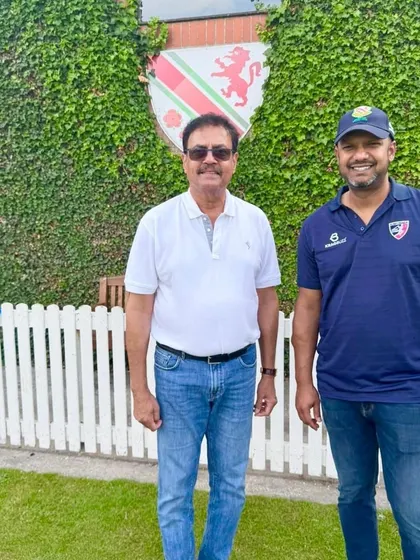 With the Head Coach of the Urmstone Cricket Club, Sumit Panda. We exchange notes on coaching techniques and player development.
